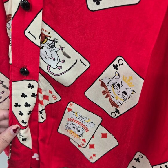 Collectif Megan Cat Red Crouper Playing Cards Swing Skirt Size 2 - Picture 5 of 11